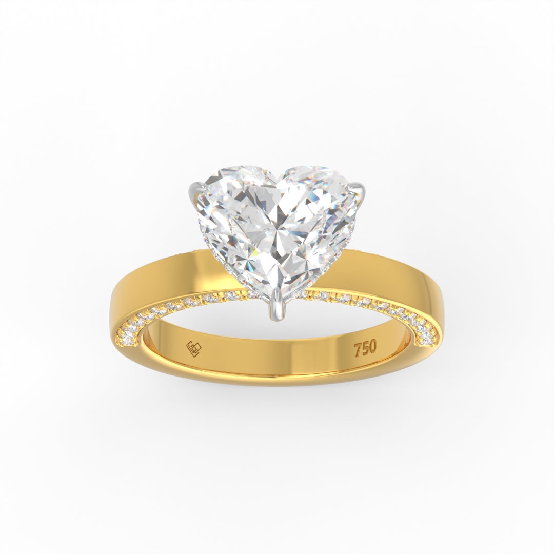 Celeste Heart cut Lab Diamond with Cigar band and half set Diamond sides & hidden halo