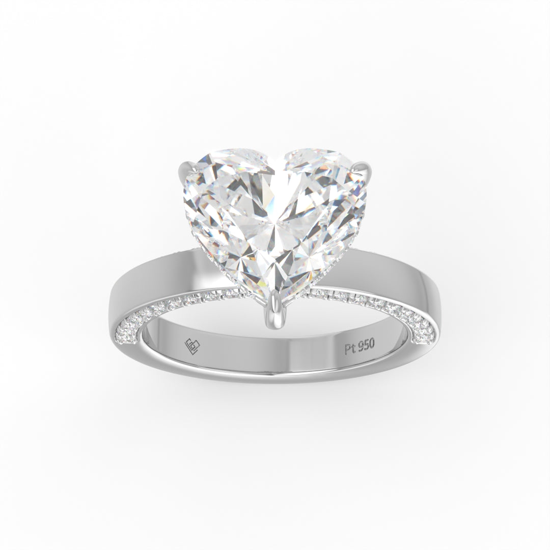 Celeste Heart cut Lab Diamond with Cigar band and half set Diamond sides & hidden halo