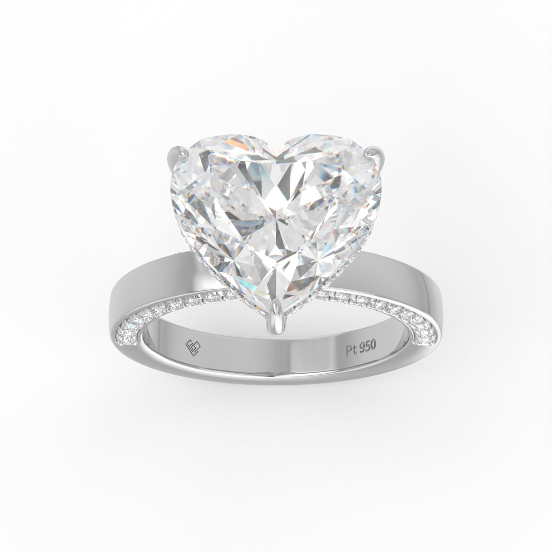 Celeste Heart cut Lab Diamond with Cigar band and half set Diamond sides & hidden halo