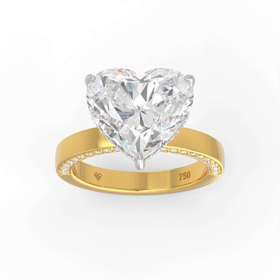 Celeste Heart cut Lab Diamond with Cigar band and half set Diamond sides & hidden halo