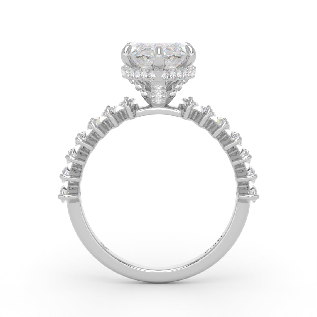 Vivien Marquise Brilliant Cut Engagement Ring with Marquise Brilliant Diamond Band and Wrap Around Hidden Halo