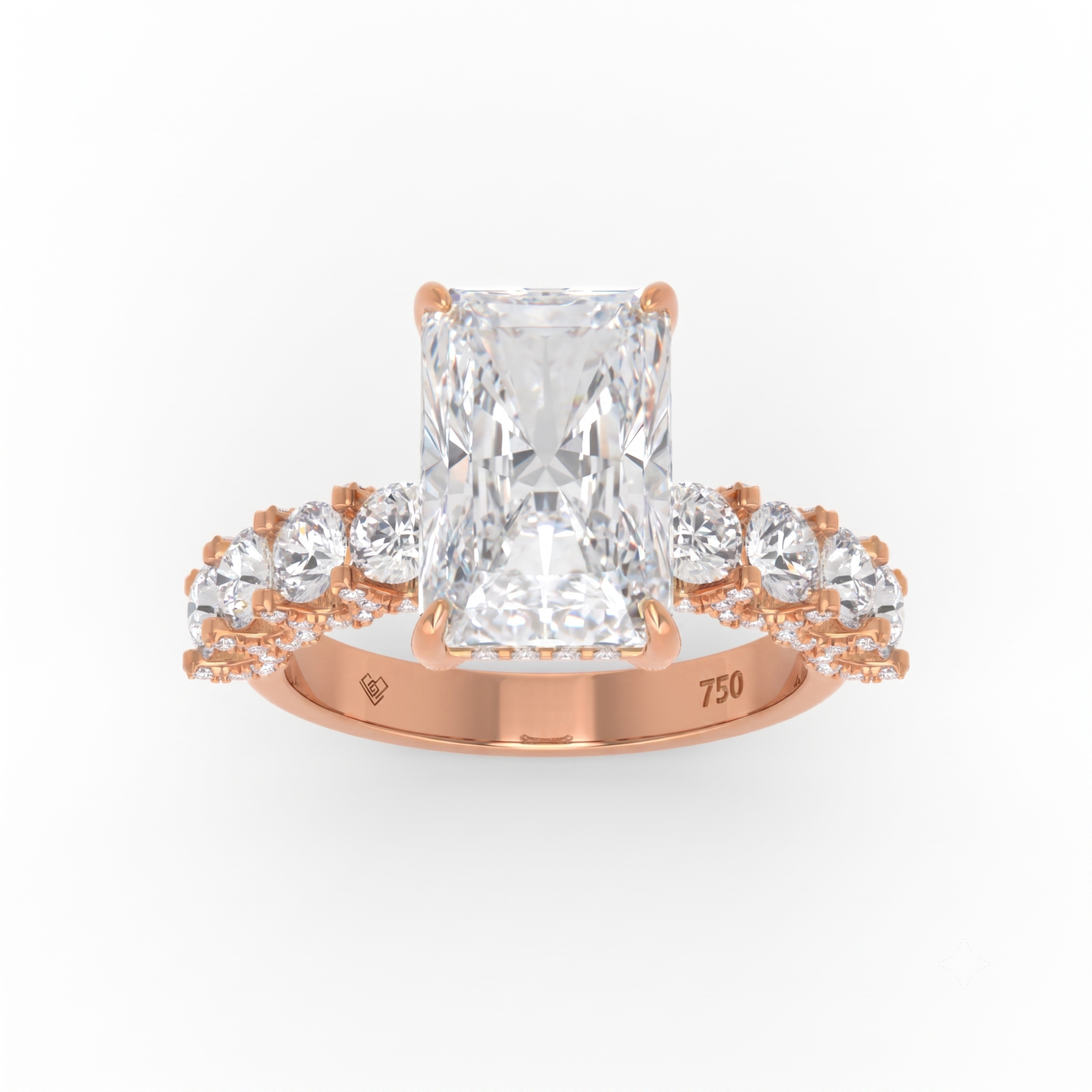 Juliette Radiant Lab-Grown Diamond Engagement Ring featuring a Half-Set Diamond Band, Hidden Halo, and Pavé U-Shaped Prong Setting