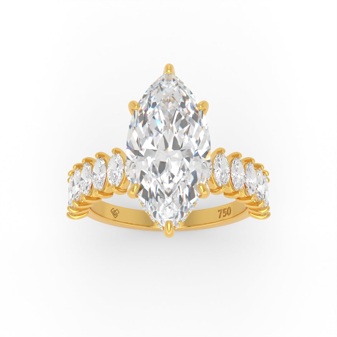Vivien Marquise Brilliant Cut Engagement Ring with Marquise Brilliant Diamond Band and Wrap Around Hidden Halo