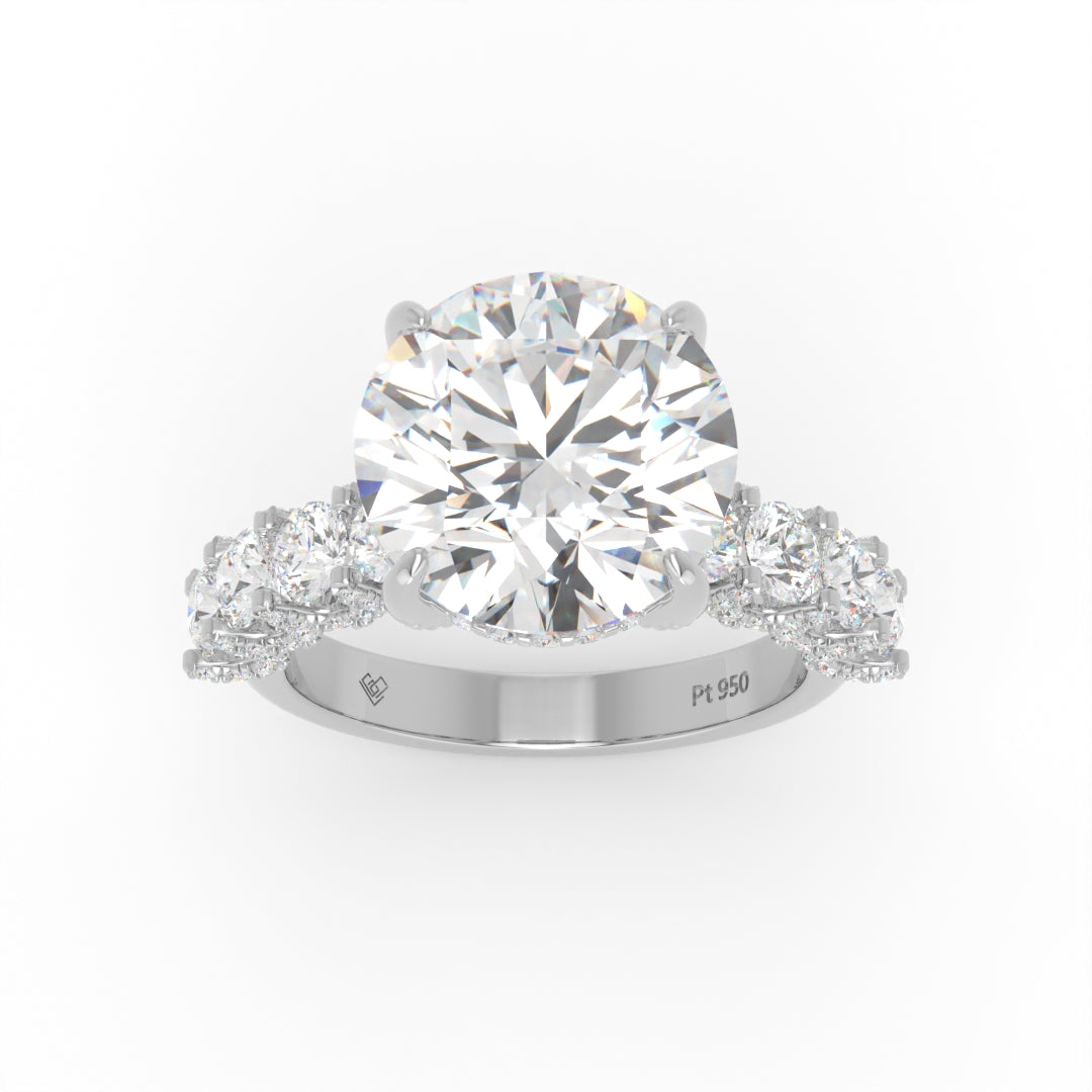 Juliette Round Lab-Grown Diamond Engagement Ring featuring a Half-Set Diamond Band, Hidden Halo, and Pavé U-Shaped Prong Setting