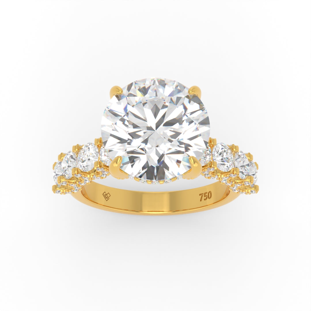 Juliette Round Lab-Grown Diamond Engagement Ring featuring a Half-Set Diamond Band, Hidden Halo, and Pavé U-Shaped Prong Setting