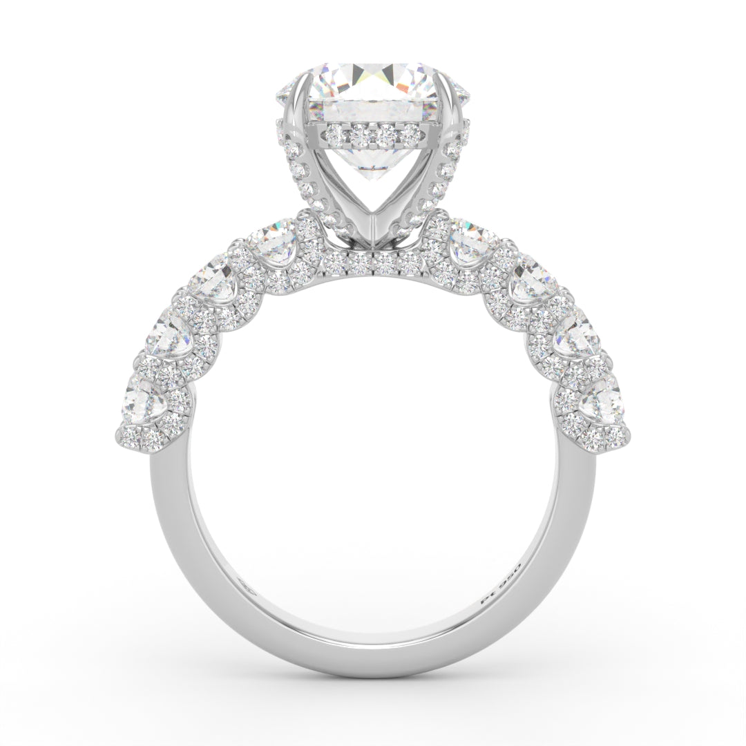 Juliette Round Lab-Grown Diamond Engagement Ring featuring a Half-Set Diamond Band, Hidden Halo, and Pavé U-Shaped Prong Setting
