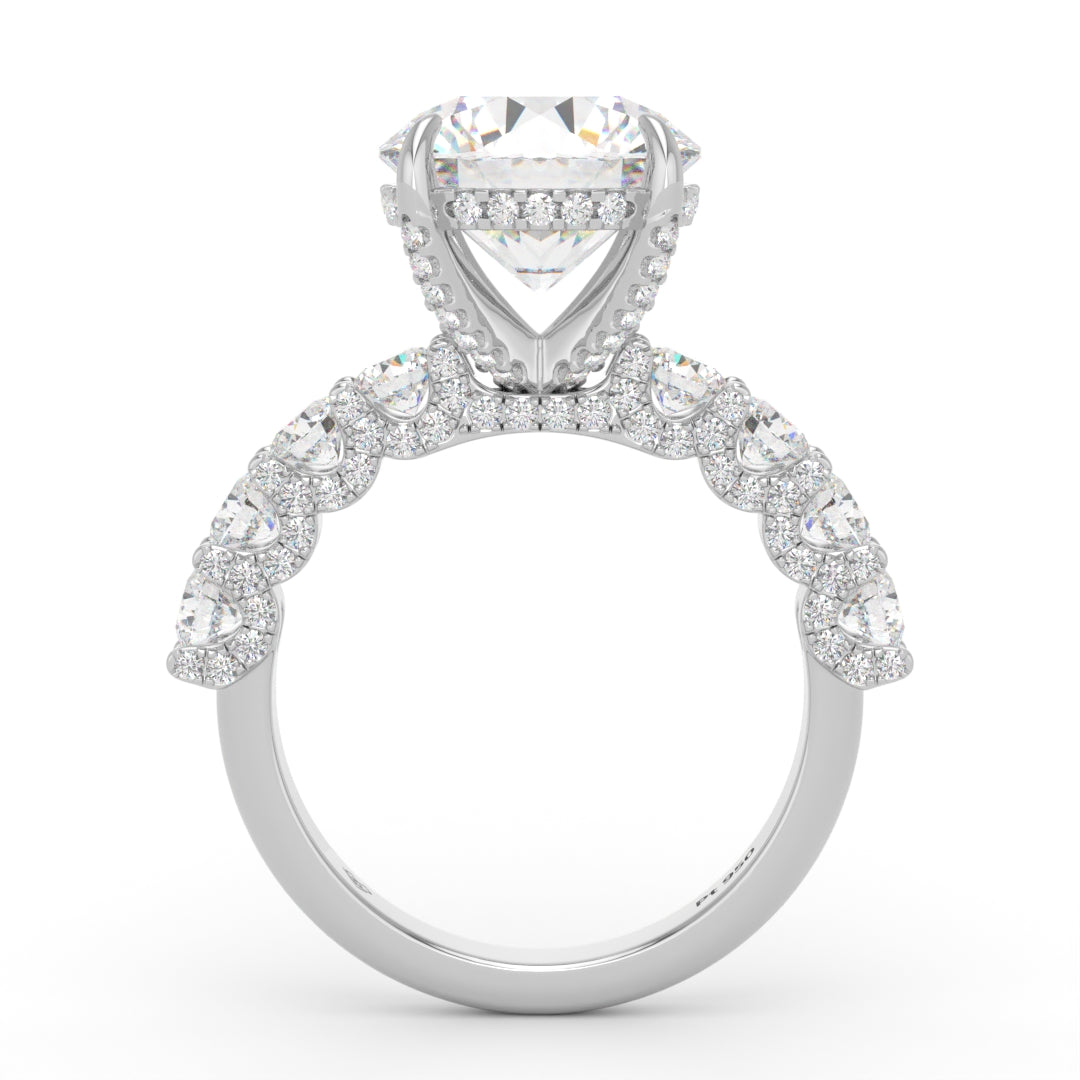 Juliette Round Lab-Grown Diamond Engagement Ring featuring a Half-Set Diamond Band, Hidden Halo, and Pavé U-Shaped Prong Setting