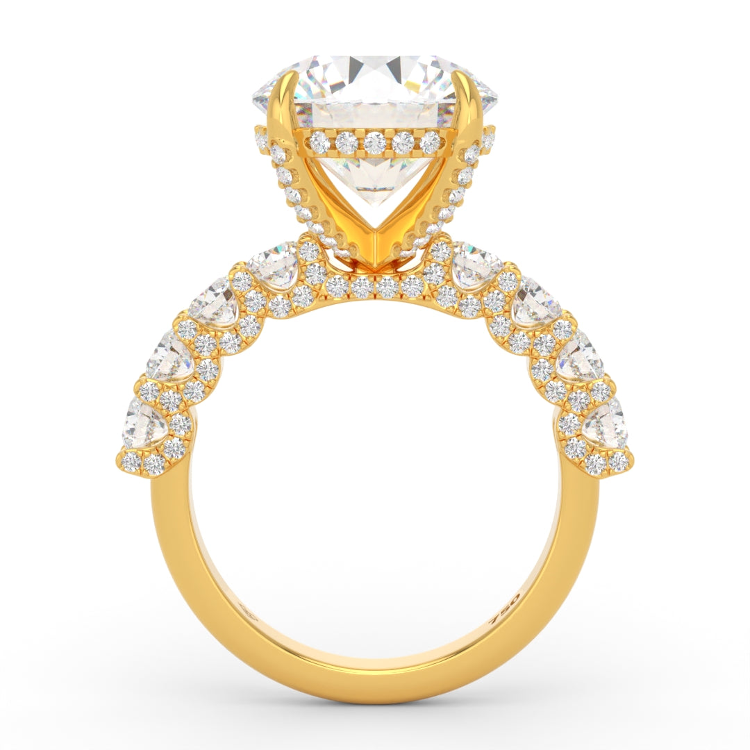 Juliette Round Lab-Grown Diamond Engagement Ring featuring a Half-Set Diamond Band, Hidden Halo, and Pavé U-Shaped Prong Setting
