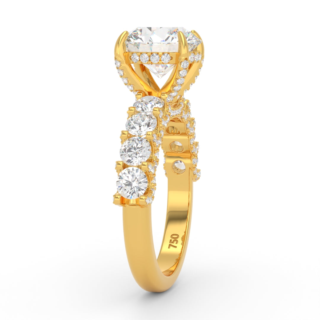 Juliette Round Lab-Grown Diamond Engagement Ring featuring a Half-Set Diamond Band, Hidden Halo, and Pavé U-Shaped Prong Setting