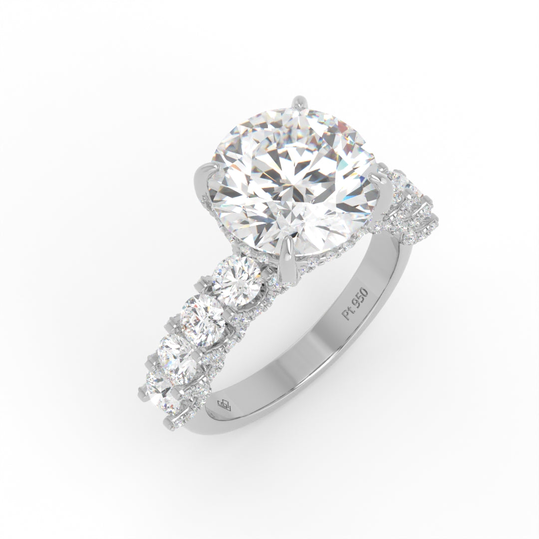 Juliette Round Lab-Grown Diamond Engagement Ring featuring a Half-Set Diamond Band, Hidden Halo, and Pavé U-Shaped Prong Setting