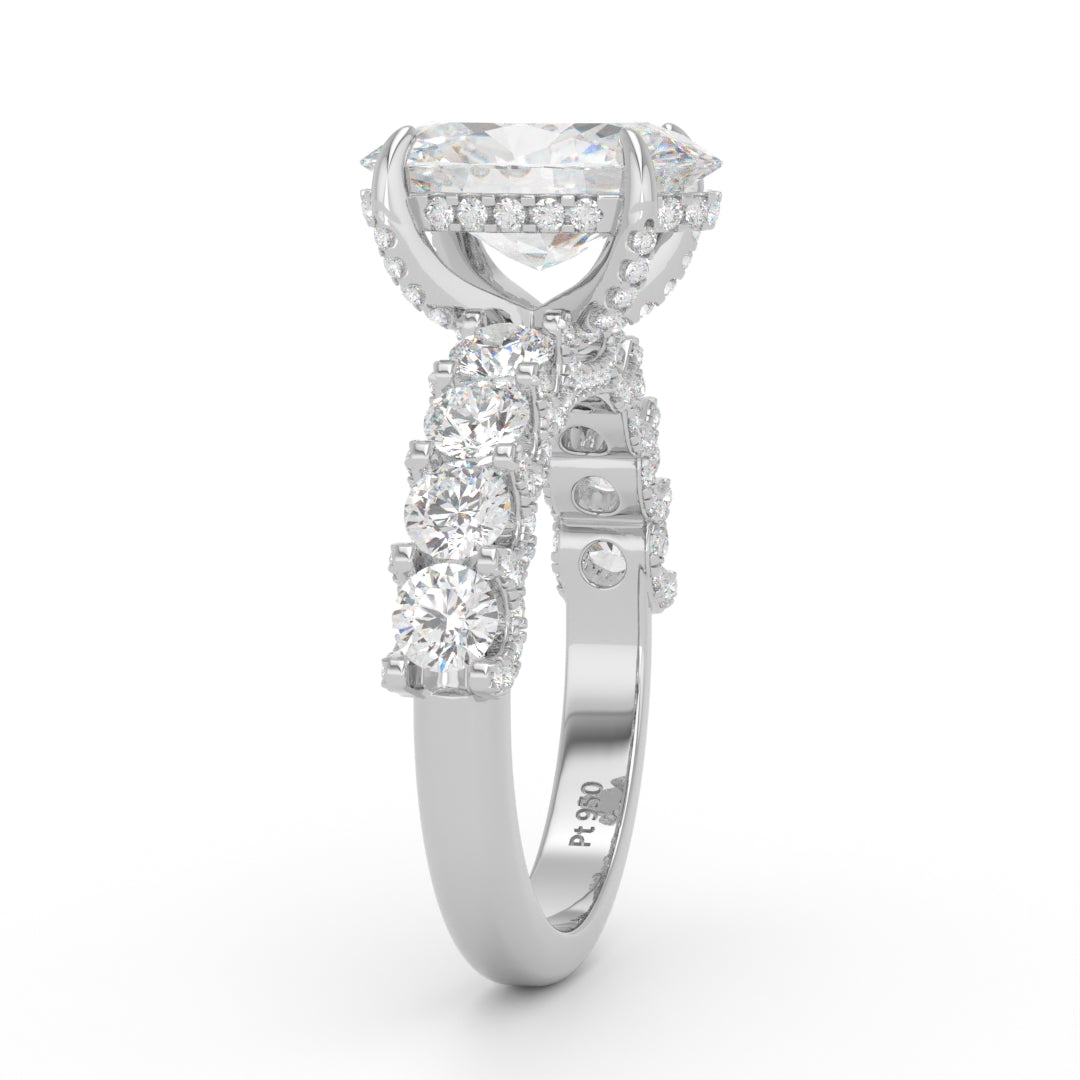 Juliette Oval Lab-Grown Diamond Engagement Ring featuring a Half-Set Diamond Band, Hidden Halo, and Pavé U-Shaped Prong Setting