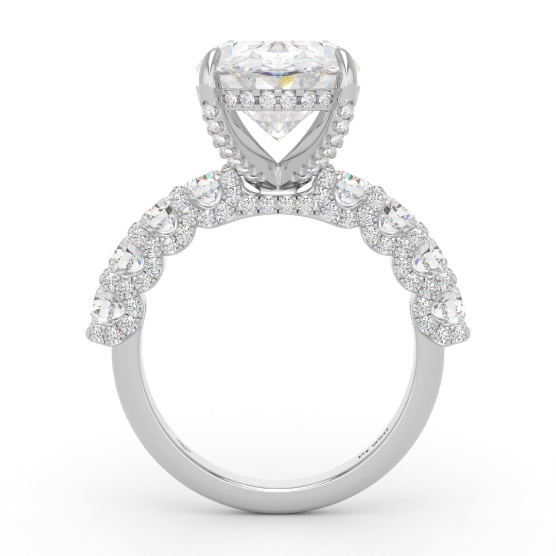 Juliette Oval Lab-Grown Diamond Engagement Ring featuring a Half-Set Diamond Band, Hidden Halo, and Pavé U-Shaped Prong Setting