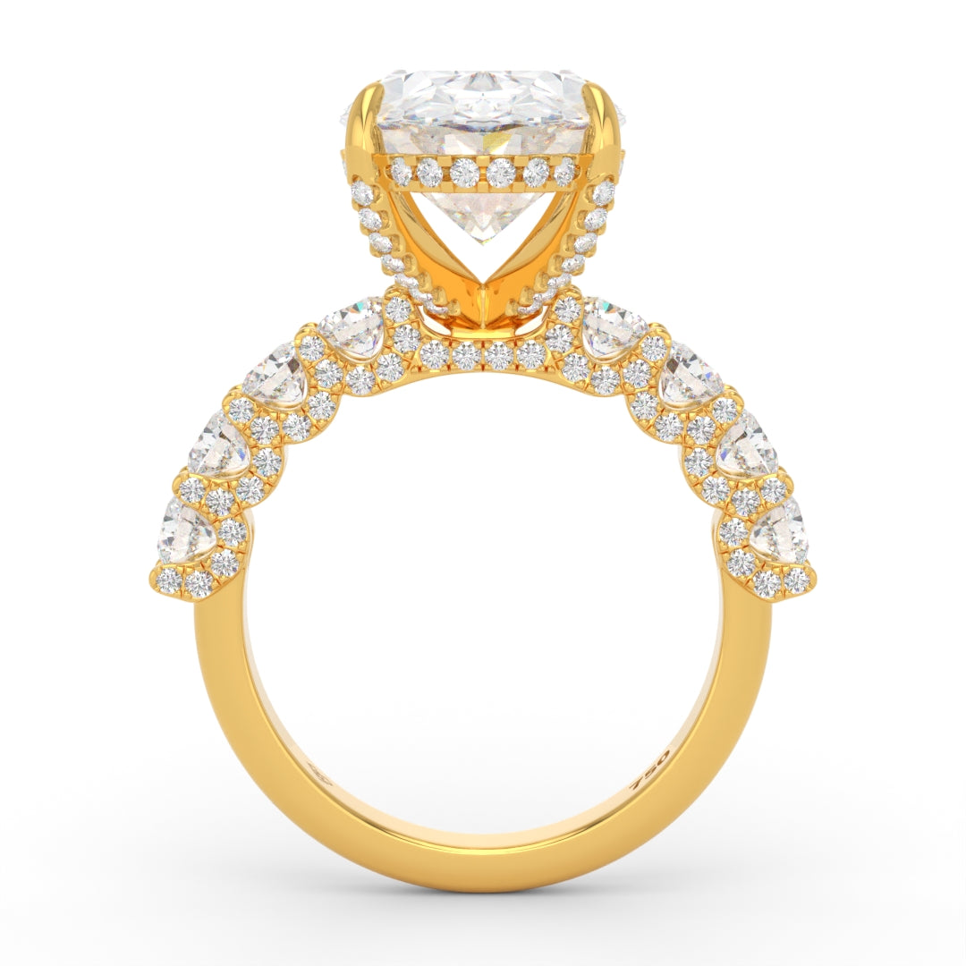 Juliette Oval Lab-Grown Diamond Engagement Ring featuring a Half-Set Diamond Band, Hidden Halo, and Pavé U-Shaped Prong Setting