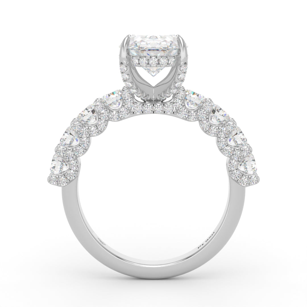Juliette Oval Lab-Grown Diamond Engagement Ring featuring a Half-Set Diamond Band, Hidden Halo, and Pavé U-Shaped Prong Setting