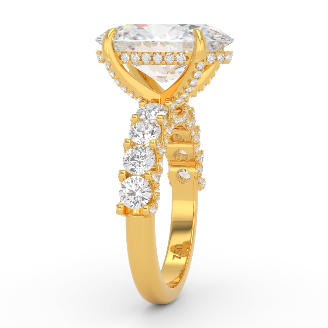 Juliette Oval Lab-Grown Diamond Engagement Ring featuring a Half-Set Diamond Band, Hidden Halo, and Pavé U-Shaped Prong Setting