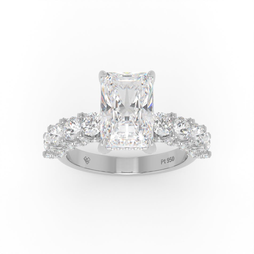 Juliette Radiant Lab-Grown Diamond Engagement Ring featuring a Half-Set Diamond Band, Hidden Halo, and Pavé U-Shaped Prong Setting