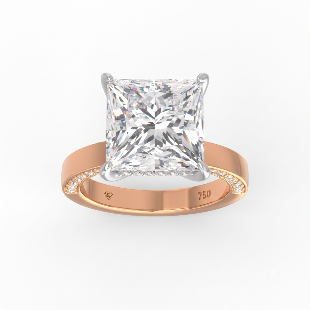 Celeste Princess cut Lab Diamond with Cigar band and half set Diamond sides & hidden halo