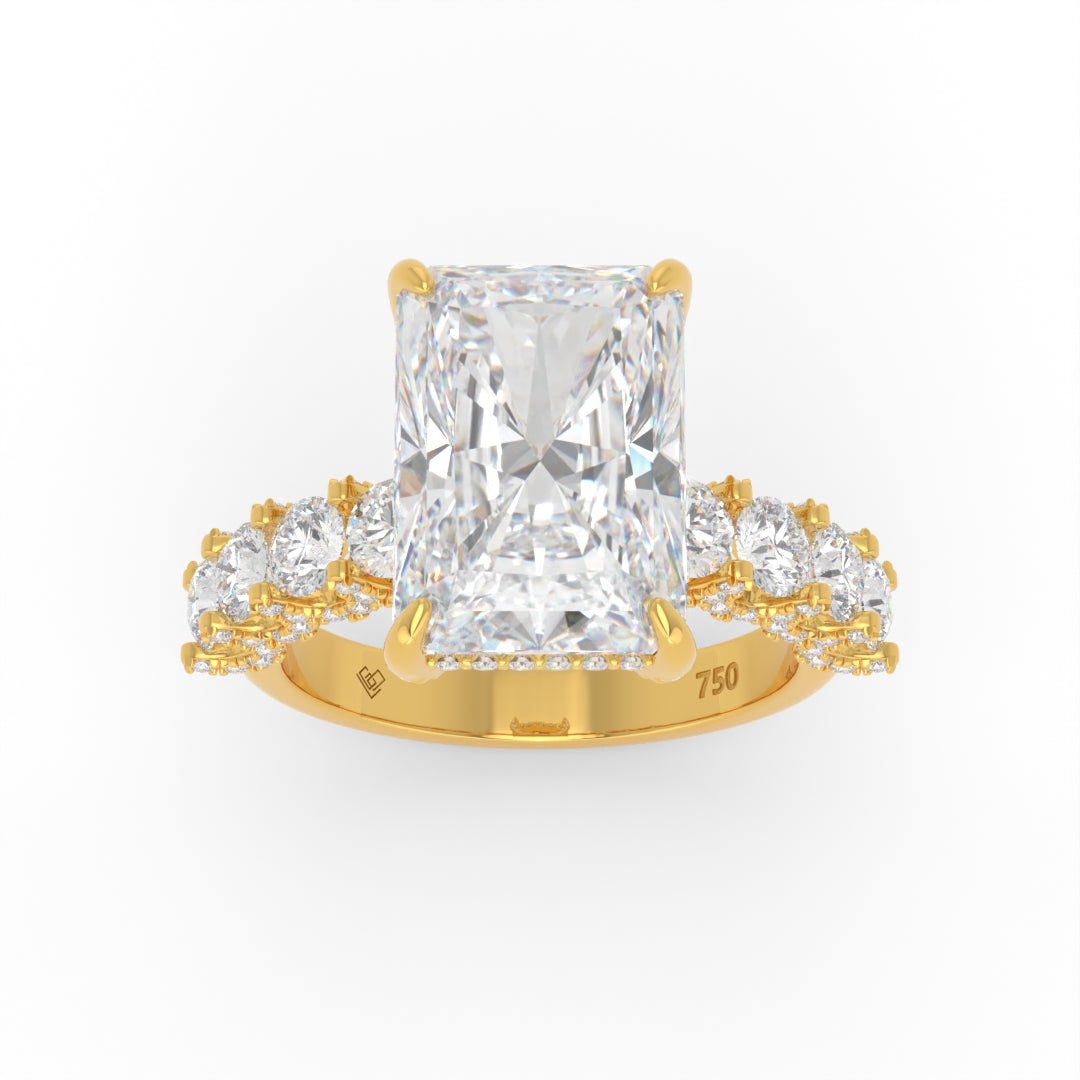 Juliette Radiant Lab-Grown Diamond Engagement Ring featuring a Half-Set Diamond Band, Hidden Halo, and Pavé U-Shaped Prong Setting