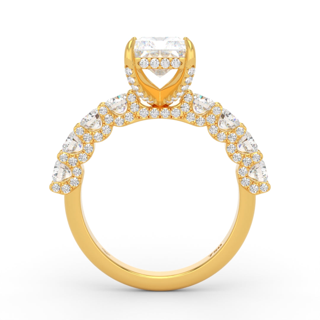 Juliette Radiant Lab-Grown Diamond Engagement Ring featuring a Half-Set Diamond Band, Hidden Halo, and Pavé U-Shaped Prong Setting