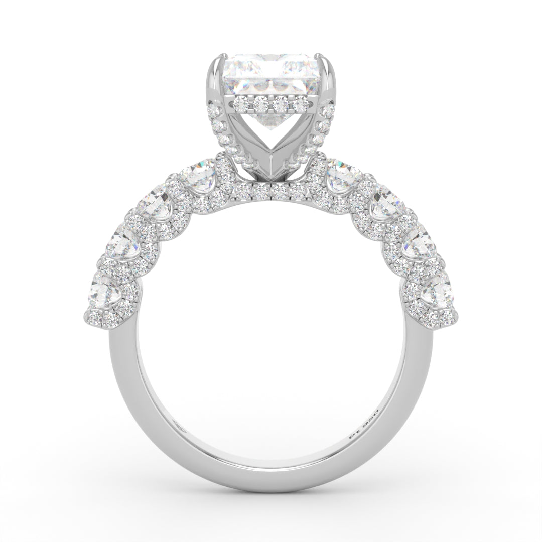 Juliette Radiant Lab-Grown Diamond Engagement Ring featuring a Half-Set Diamond Band, Hidden Halo, and Pavé U-Shaped Prong Setting