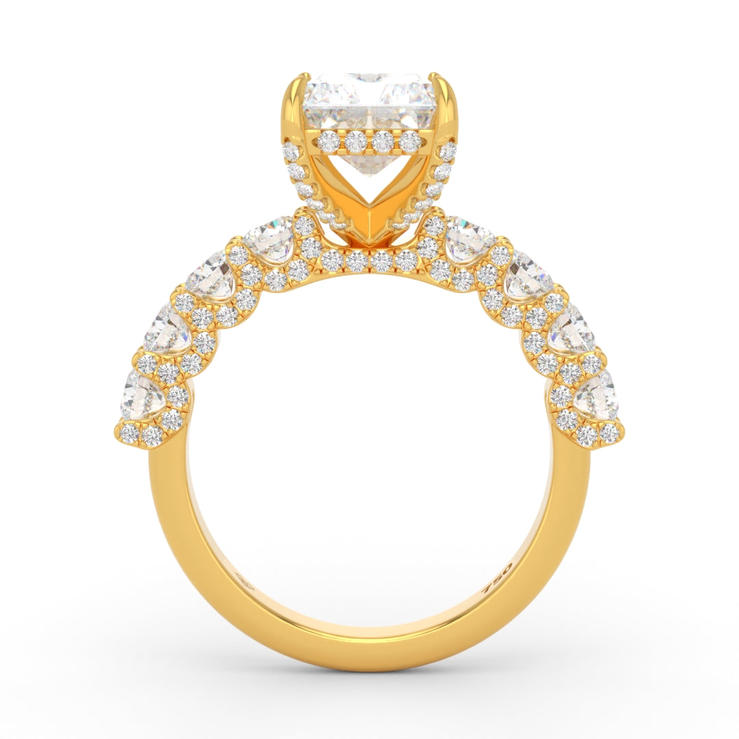 Juliette Radiant Lab-Grown Diamond Engagement Ring featuring a Half-Set Diamond Band, Hidden Halo, and Pavé U-Shaped Prong Setting