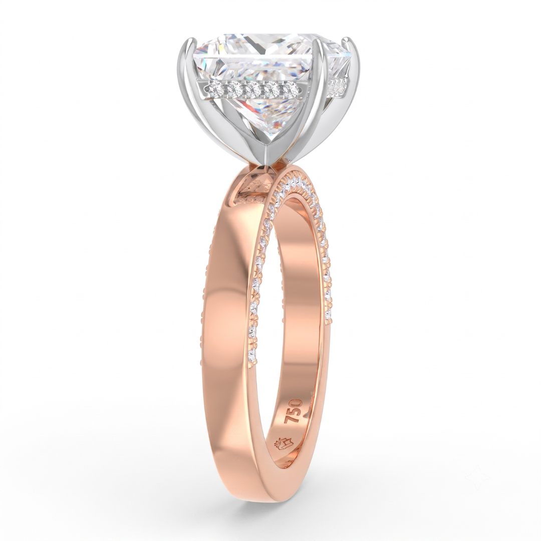 Celeste Princess cut Lab Diamond with Cigar band and half set Diamond sides & hidden halo