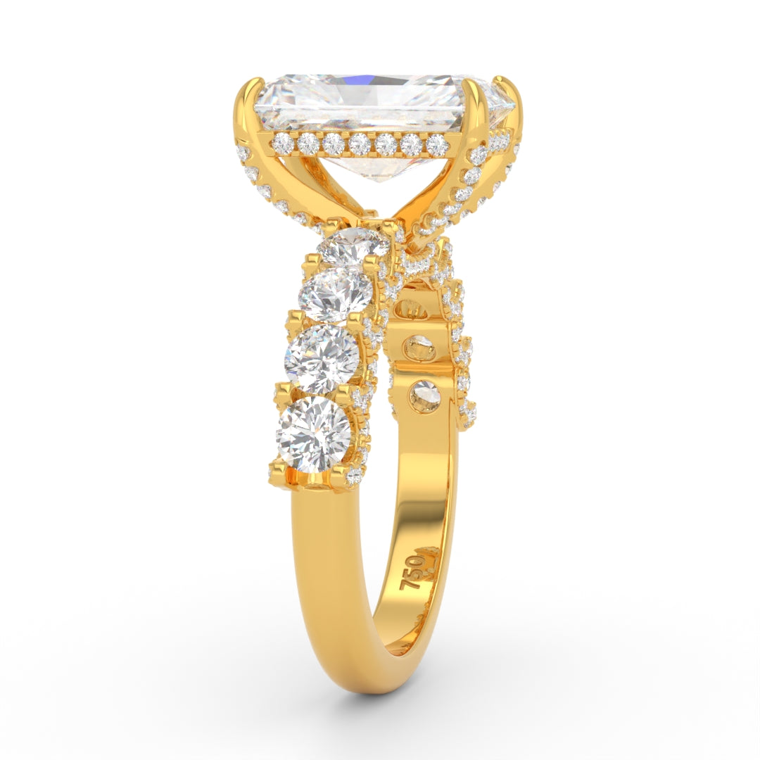 Juliette Radiant Lab-Grown Diamond Engagement Ring featuring a Half-Set Diamond Band, Hidden Halo, and Pavé U-Shaped Prong Setting