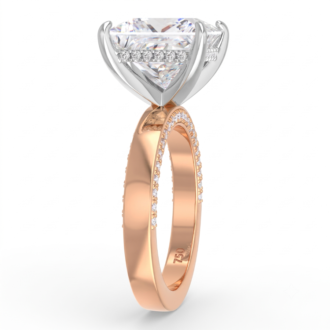 Celeste Princess cut Lab Diamond with Cigar band and half set Diamond sides & hidden halo