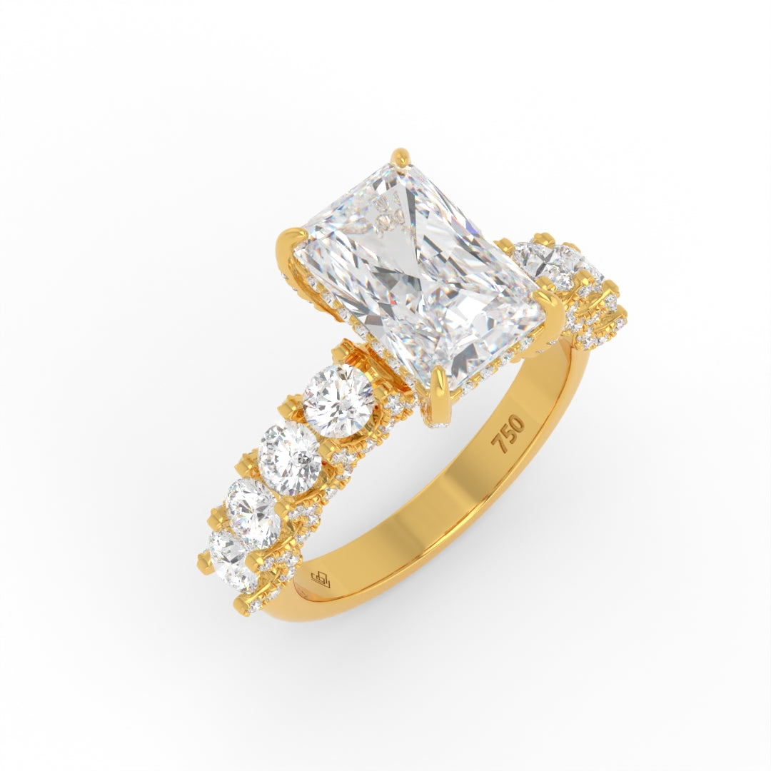 Juliette Radiant Lab-Grown Diamond Engagement Ring featuring a Half-Set Diamond Band, Hidden Halo, and Pavé U-Shaped Prong Setting