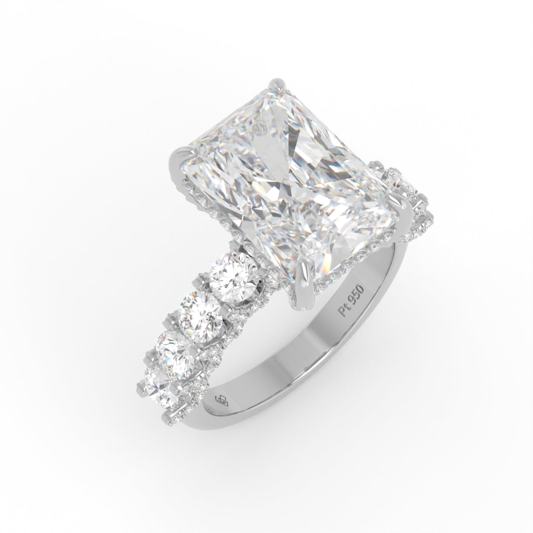 Juliette Radiant Lab-Grown Diamond Engagement Ring featuring a Half-Set Diamond Band, Hidden Halo, and Pavé U-Shaped Prong Setting