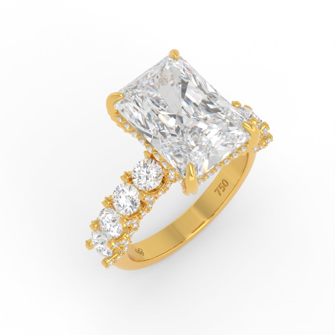 Juliette Radiant Lab-Grown Diamond Engagement Ring featuring a Half-Set Diamond Band, Hidden Halo, and Pavé U-Shaped Prong Setting