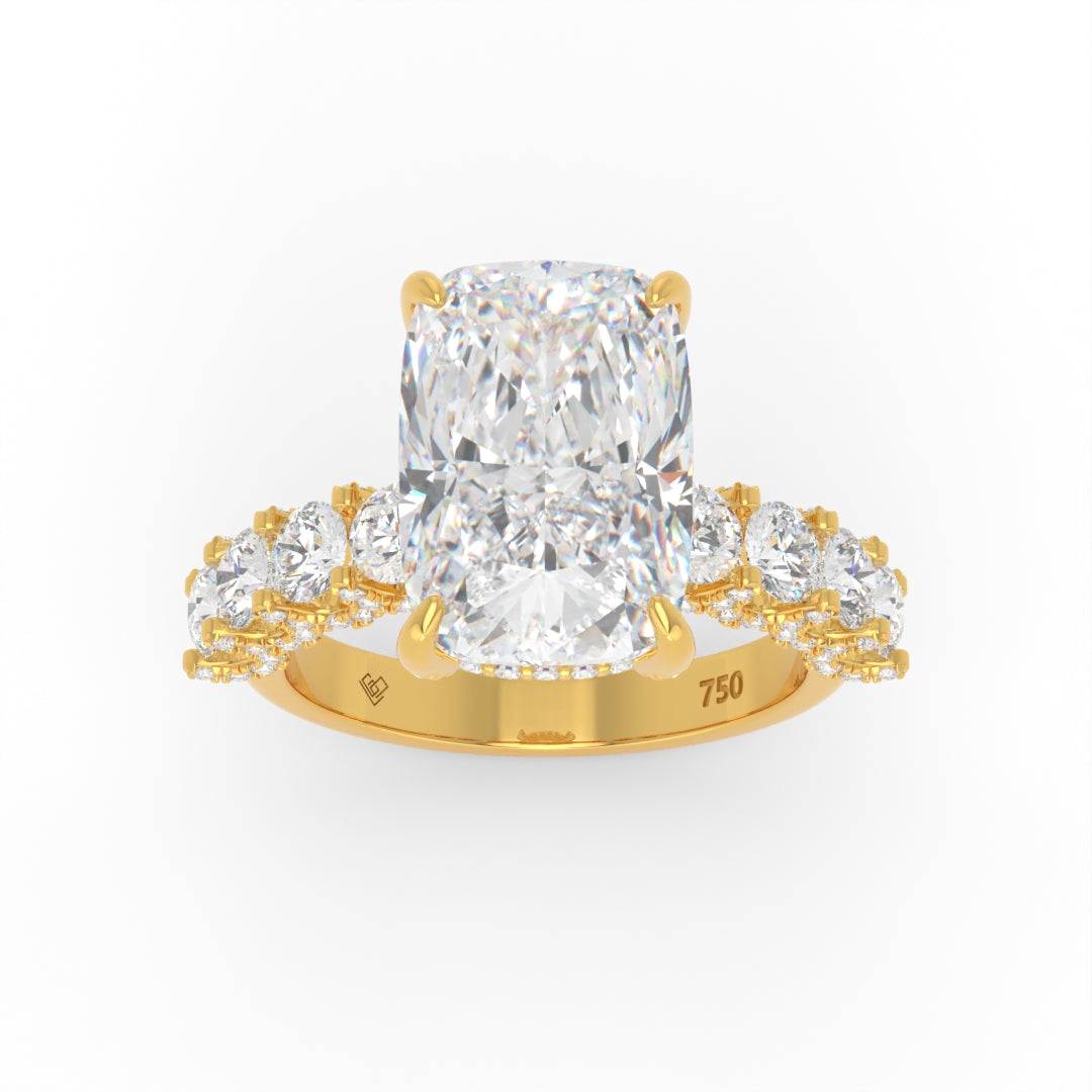 Juliette Cushion Lab-Grown Diamond Engagement Ring featuring a Half-Set Diamond Band, Hidden Halo, and Pavé U-Shaped Prong Setting