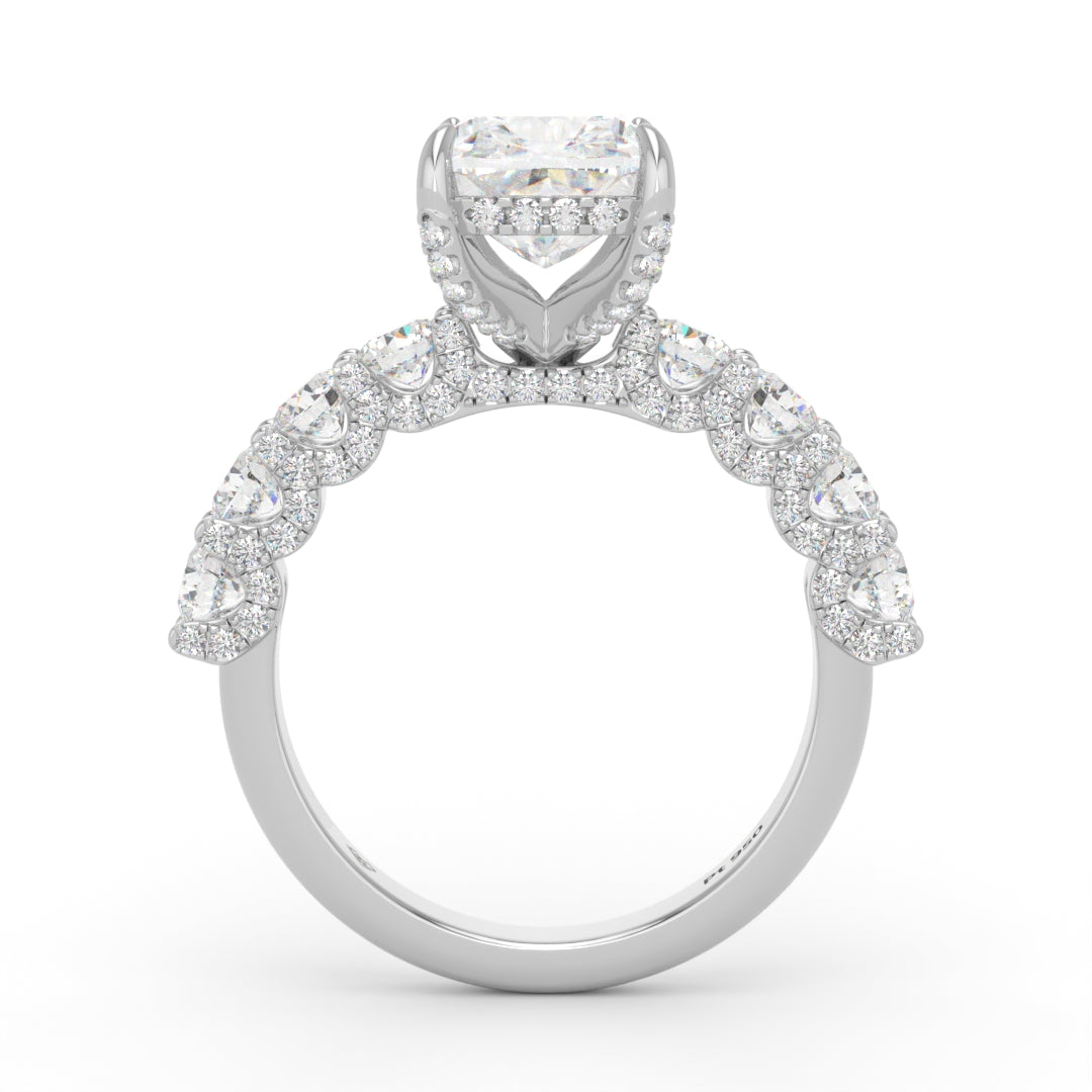 Juliette Cushion Lab-Grown Diamond Engagement Ring featuring a Half-Set Diamond Band, Hidden Halo, and Pavé U-Shaped Prong Setting