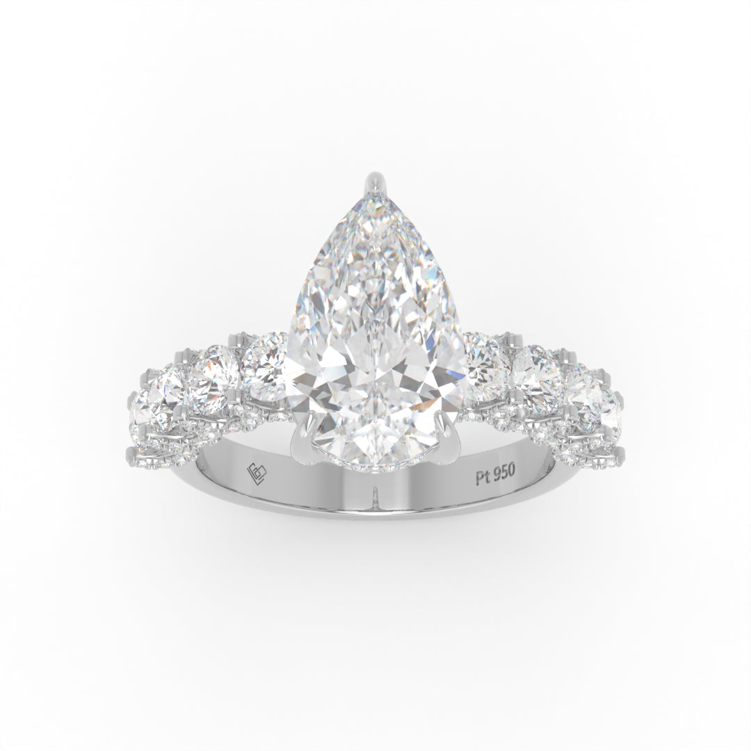 Juliette Pear Lab-Grown Diamond Engagement Ring featuring a Half-Set Diamond Band, Hidden Halo, and Pavé U-Shaped Prong Setting