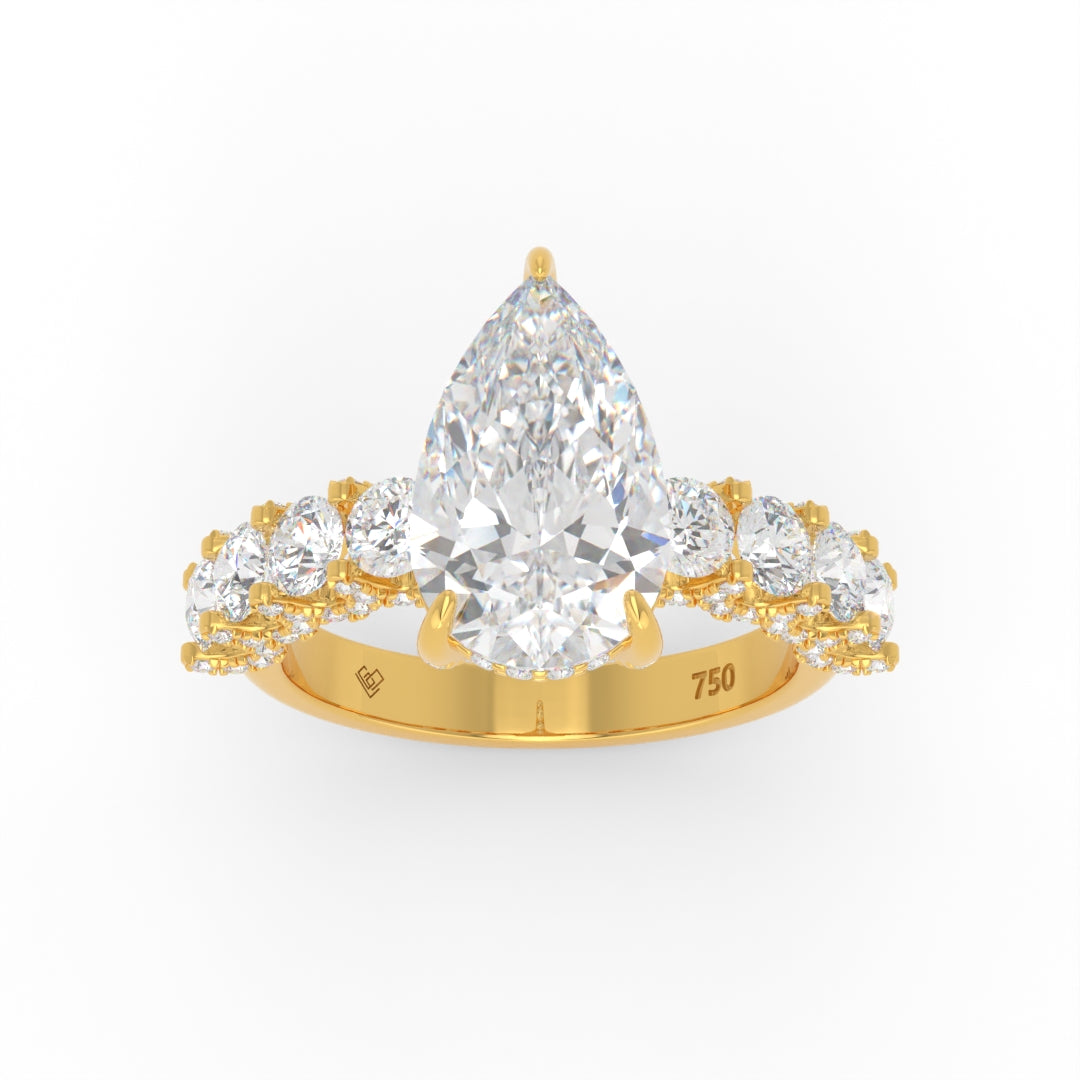 Juliette Pear Lab-Grown Diamond Engagement Ring featuring a Half-Set Diamond Band, Hidden Halo, and Pavé U-Shaped Prong Setting
