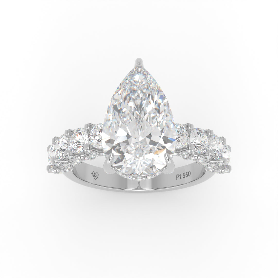 Juliette Pear Lab-Grown Diamond Engagement Ring featuring a Half-Set Diamond Band, Hidden Halo, and Pavé U-Shaped Prong Setting