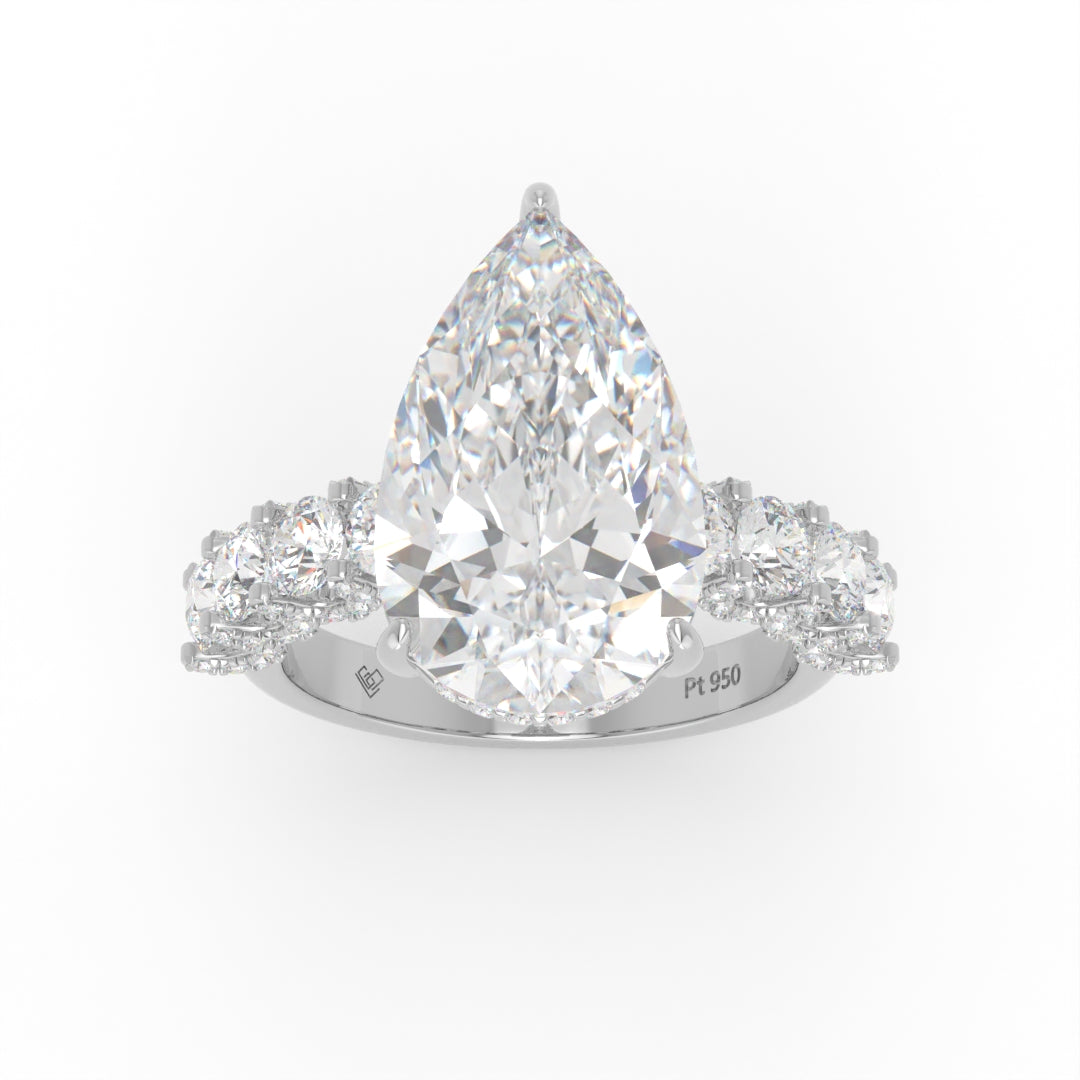 Juliette Pear Lab-Grown Diamond Engagement Ring featuring a Half-Set Diamond Band, Hidden Halo, and Pavé U-Shaped Prong Setting