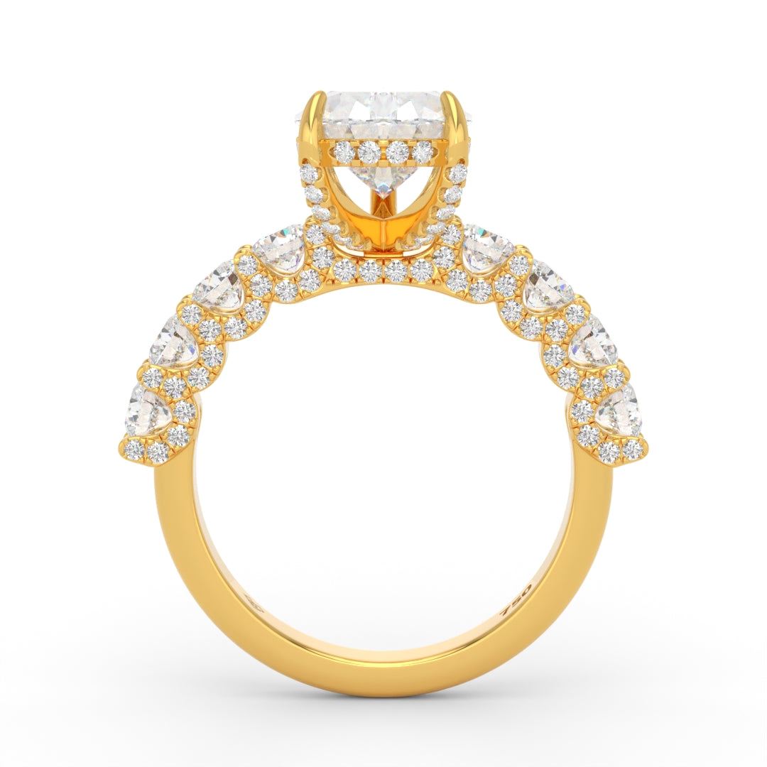 Juliette Pear Lab-Grown Diamond Engagement Ring featuring a Half-Set Diamond Band, Hidden Halo, and Pavé U-Shaped Prong Setting