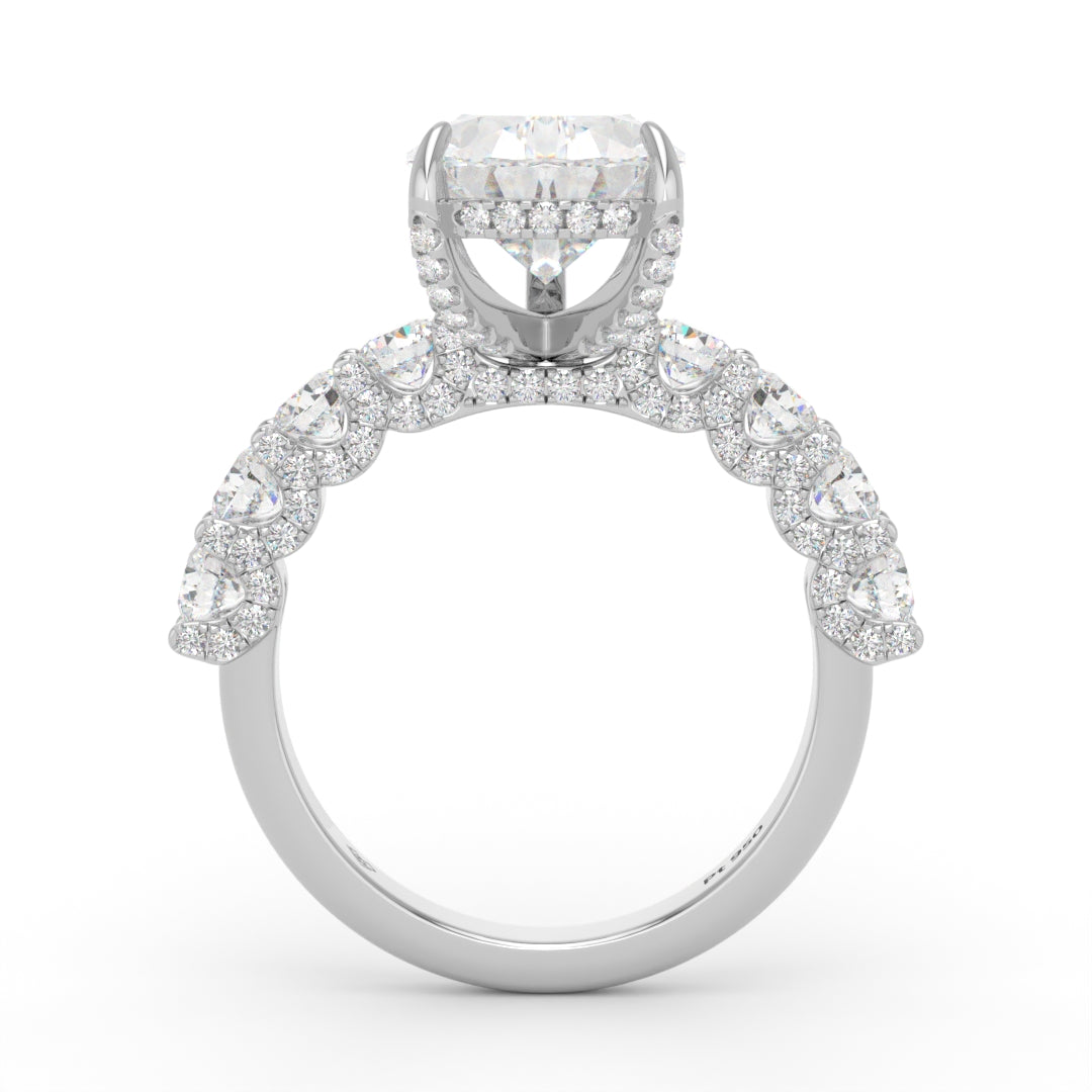Juliette Pear Lab-Grown Diamond Engagement Ring featuring a Half-Set Diamond Band, Hidden Halo, and Pavé U-Shaped Prong Setting