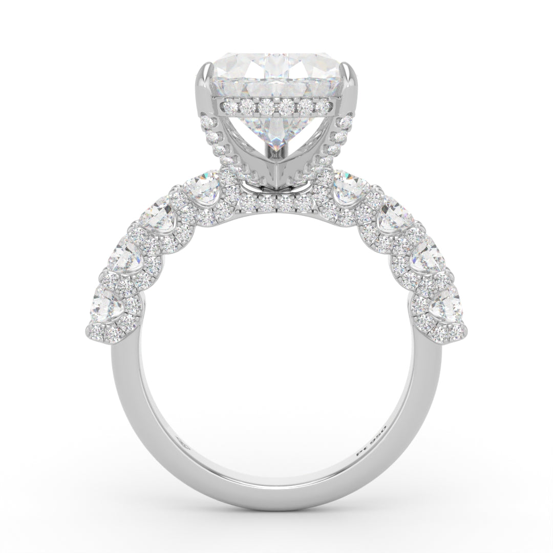 Juliette Pear Lab-Grown Diamond Engagement Ring featuring a Half-Set Diamond Band, Hidden Halo, and Pavé U-Shaped Prong Setting