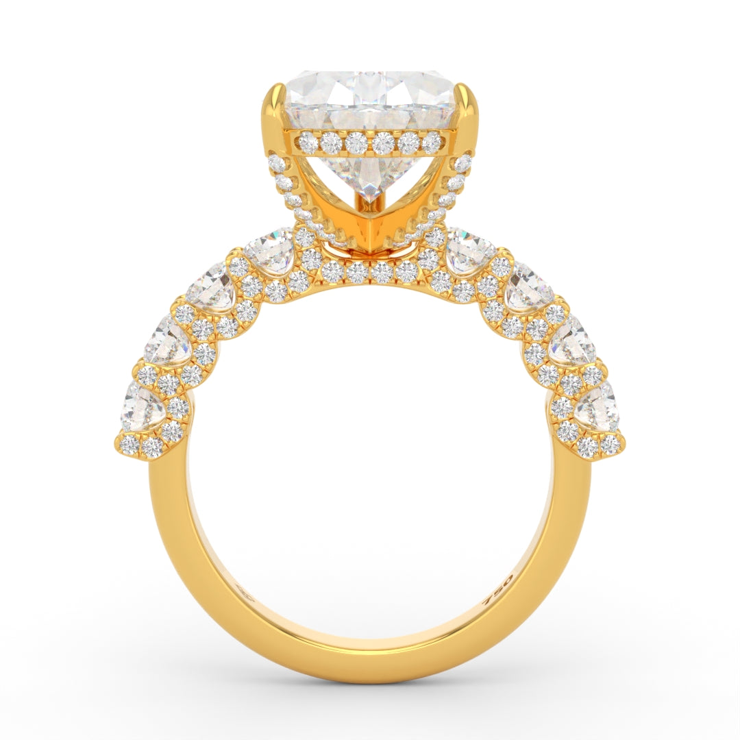 Juliette Pear Lab-Grown Diamond Engagement Ring featuring a Half-Set Diamond Band, Hidden Halo, and Pavé U-Shaped Prong Setting