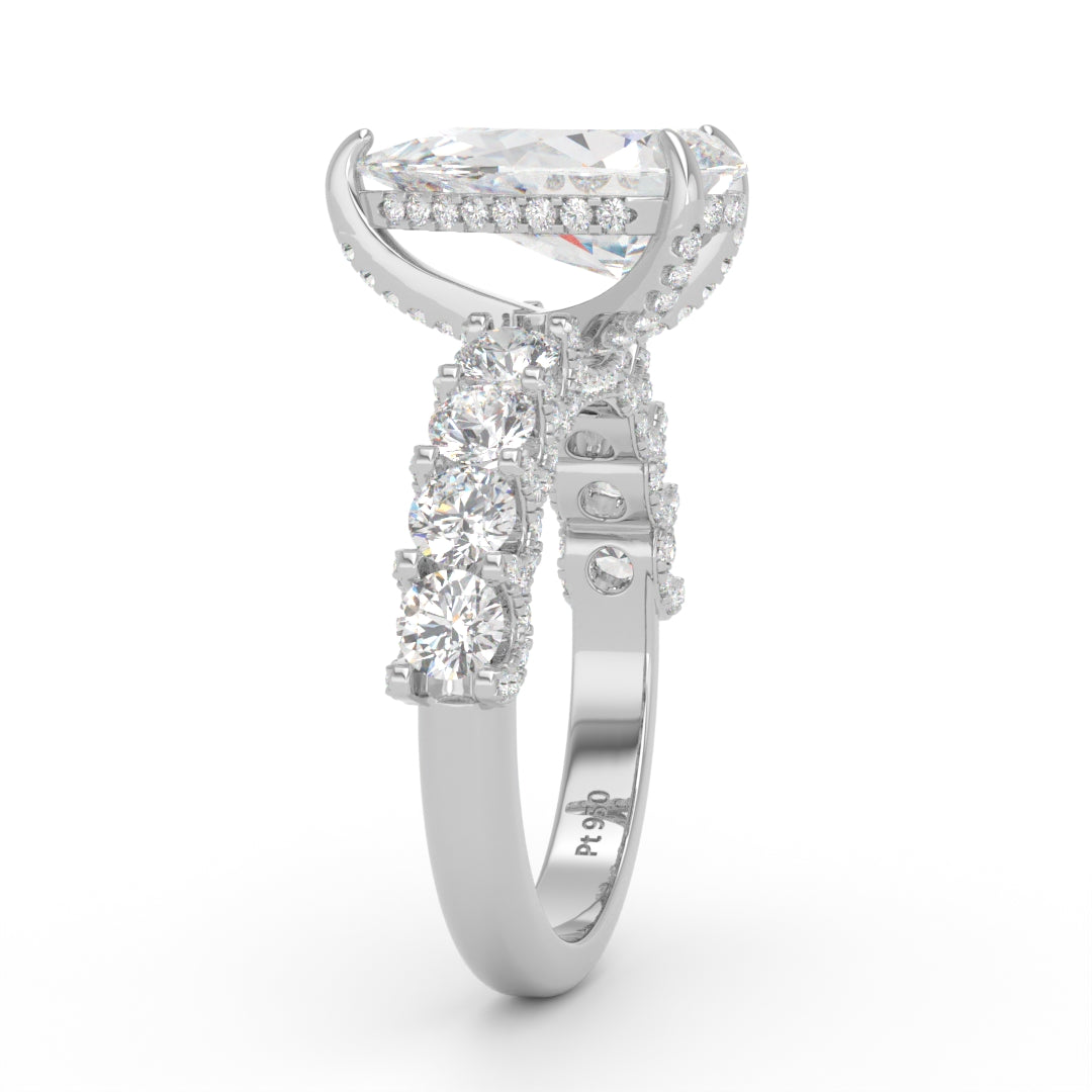 Juliette Pear Lab-Grown Diamond Engagement Ring featuring a Half-Set Diamond Band, Hidden Halo, and Pavé U-Shaped Prong Setting