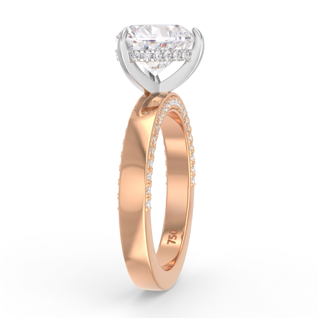 Celeste Heart cut Lab Diamond with Cigar band and half set Diamond sides & hidden halo