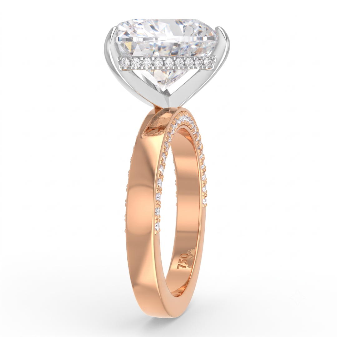 Celeste Heart cut Lab Diamond with Cigar band and half set Diamond sides & hidden halo