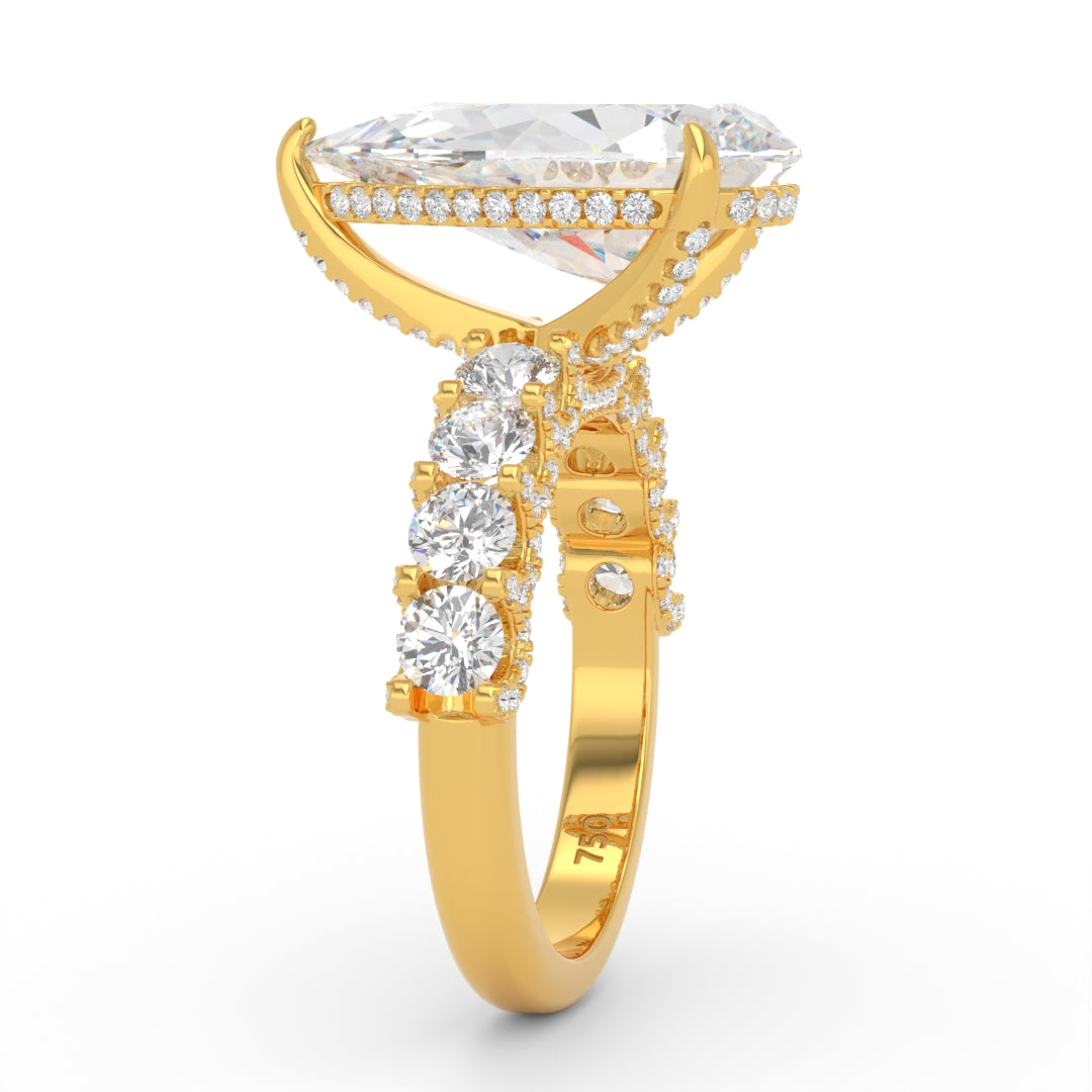 Juliette Pear Lab-Grown Diamond Engagement Ring featuring a Half-Set Diamond Band, Hidden Halo, and Pavé U-Shaped Prong Setting