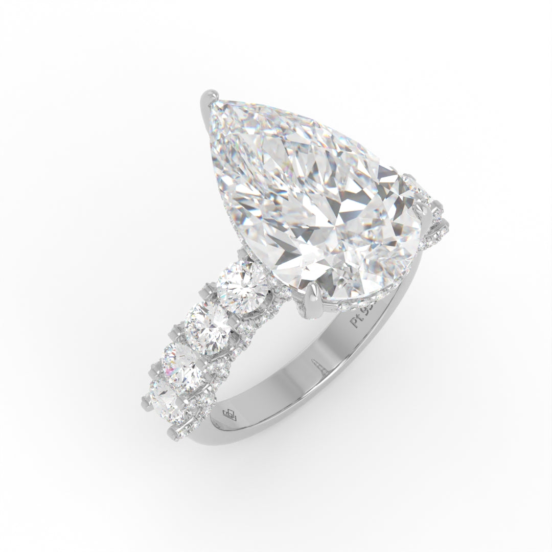 Juliette Pear Lab-Grown Diamond Engagement Ring featuring a Half-Set Diamond Band, Hidden Halo, and Pavé U-Shaped Prong Setting