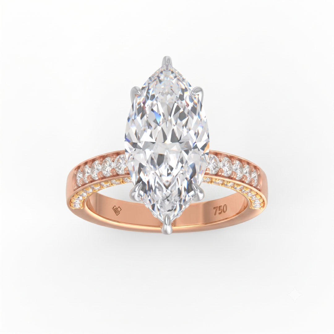 Celeste Marquise cut Lab Diamond with Cigar band and half set Diamond sides & hidden halo