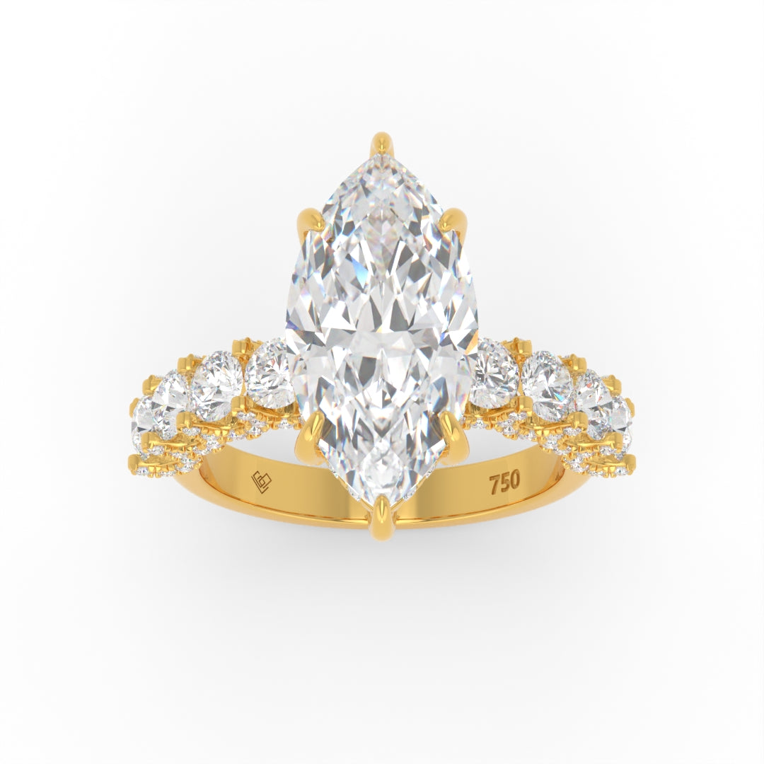 Juliette Marquise Lab-Grown Diamond Engagement Ring featuring a Half-Set Diamond Band, Hidden Halo, and Pavé U-Shaped Prong Setting
