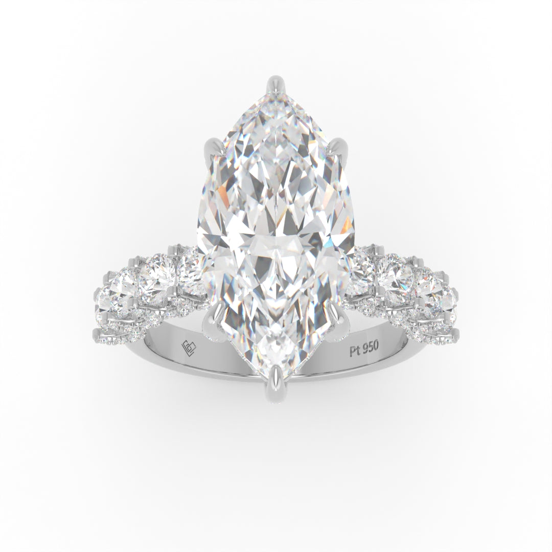 Juliette Marquise Lab-Grown Diamond Engagement Ring featuring a Half-Set Diamond Band, Hidden Halo, and Pavé U-Shaped Prong Setting