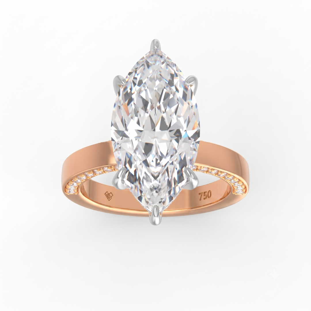 Celeste Marquise cut Lab Diamond with Cigar band and half set Diamond sides & hidden halo